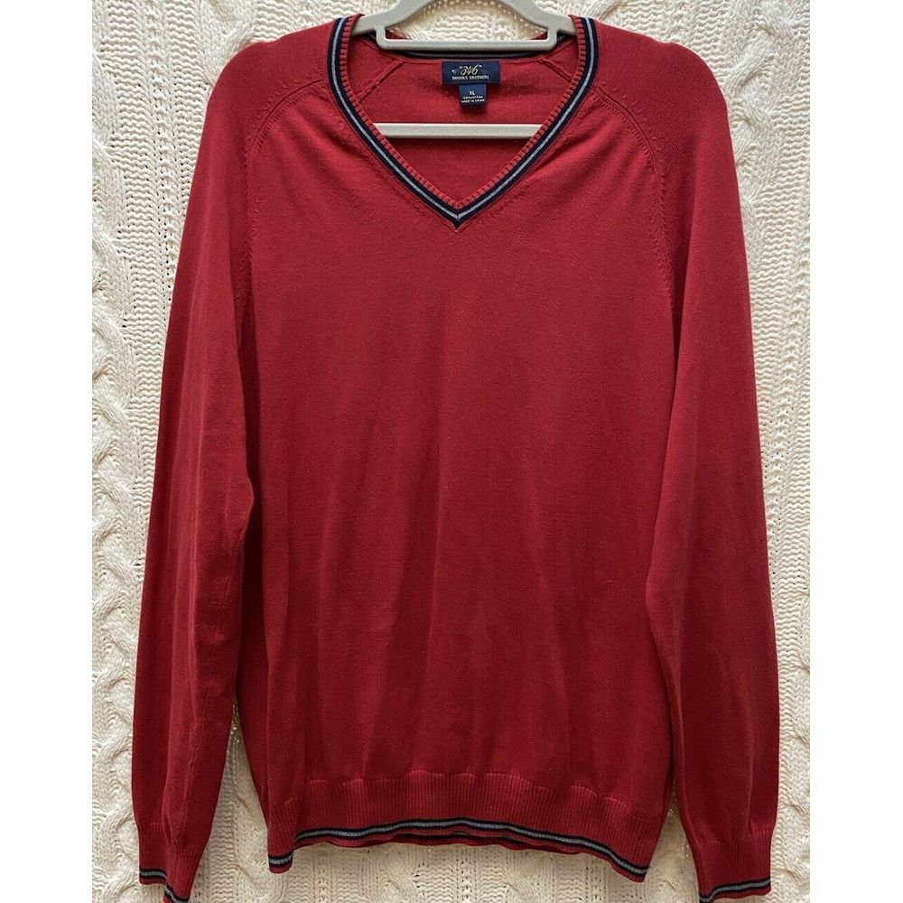 BROOKS BROTHERS 346 Men's XL Grandpa‎ V-Neck Sweater Tennis Old Money Red NWOT